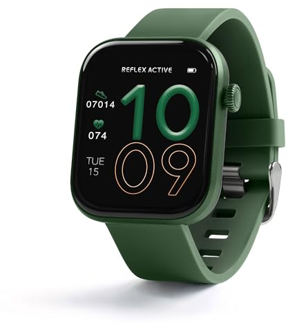 Reflex Active Amoled Smartwatch für Damen Herren Serie 40 mit Dual-Time, Anrufe tätigen/entgegennehmen, Schlafmonitor, Sportmodi, Zyklus-Tracking, Schrittzähler und Waldgrünes Silikonarmband für iOS