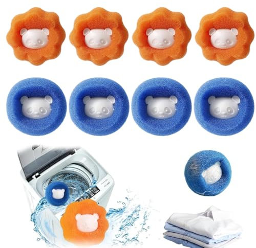 WeddHuis 8 pièces Attrape Poils Machine à Laver, Réutilisable, Anti-enchevêtrement, Boule de Lavage pour Chien et Chat, Filet Linge Boule Anti Poils, Boule de Lavage, épilateur pour Animaux