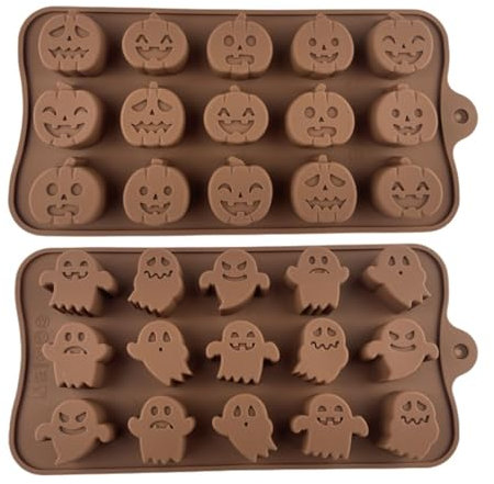2 Pièces Moule À Chocolat D'Halloween, Moules En Silicone Citrouille Et Fantôme À 15 Cavités, Moule À Bonbons, Moule En Silicone D'Halloween Pour Bonbons, Chocolat, Gâteau, Biscuits, Gelée