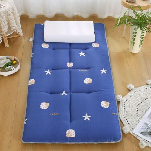 Futon-Bodenmatratze, zusammenklappbar, Tatami-Matratze, Einzelbett, Doppelbett, Queen-Size-Bett, japanische Futon-Matratze, Campingmatratze mit rutschfester Unterseite, Marineblau, 100 x 200 cm