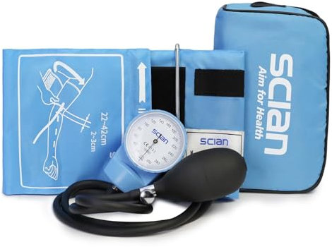 Scian Manuelle Blutdruckmessgerät– Aneroid Sphygmomanometer mit D-Ring, Universal-Manschette, 22-42 cm, Tragetasche für Krankenschwestern, Ärzte, Senioren, Erwachsene(Himmelblau）