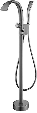 Robinets de salle de bain cascade modernes gris pour baignoire autoportante monotrou mitigeur autoportant avec bec rotatif à 360°