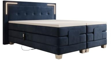 Luxusbetten24 Boxspringbett Noctis Samt 160x200 elektrisch verstellbar mit LED | Bezug: Samt | Farbe: Blau | Härtegrad: H3 (70-100kg)