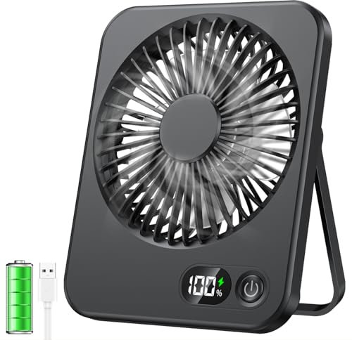 ITJMRJP Ventilador de Mesa Silencioso Pequeño Ventilador Portatil Mini USB 2500mAh Bateria Recargable 5 Velocidades Pantalla LED para Oficina Hogar Camping(Negro)