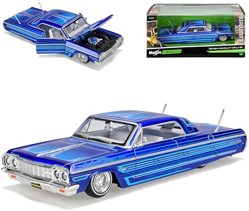alles-meine.de GmbH Chevrolt Impala SS Coupe Blau Tuning 1964 1/26 1/24 Modell Auto mit individiuellem Wunschkennzeichen
