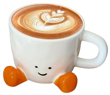 Oldmoom Cute Coffee Mug, Funny Water Mug with Feet, Aesthetic Ceramic Hand-kneaded Pen Holder, Decorative Desk Accessory for Offices Home