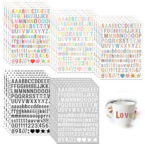 4920 Stück Selbstklebend Bunte Buchstaben Aufkleber, 30 Blätter Selbstklebendes Vinyl Buchstaben Zahlen, Blatt klebebuchstaben Bunt, Zahlen Buchstaben Aufkleben für Tür, Briefkasten, Dekorationskunst