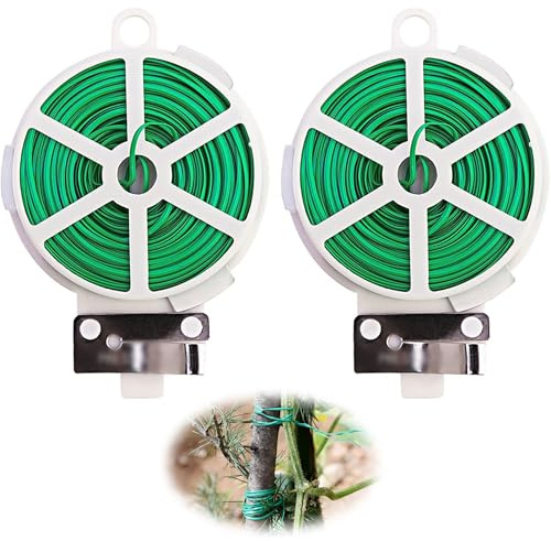 Gartendraht mit Cutter, 2 Roll Pflanzen Bindedraht, 100M Weiche Pflanzendraht, Pflanzenbinderdraht Rankhilfe, für die Gartenarbeit Kletterpflanzen, Weinreben, Sträucher und Blumen (Grün)