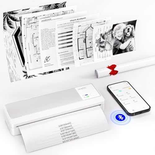 vretti P83 Mobiler Drucker a4 für unterwegs, Thermodrucker A4 kompatibel mit Android und iOS,Mobiler Drucker unterstützt 210x297mm Thermopapier für Zuhause,Büro,Foto