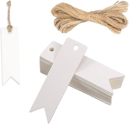 100 Stück Geschenk Anhänger, 2×7cm Kraftpapier Anhänger Etiketten Mit 20m Juteschnur Geschenkanhänger Zum Beschriften Für Hochzeit Handwerk Weihnachten,Geschenkverpackung,Diy-Projekte，Weiß