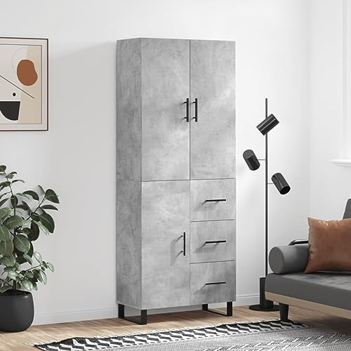 Qnhdfrt 71 Concrete Gray Sideboard with Hutch, Wood & Metal Cabinet