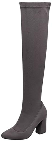 Gicoiz Suede Stivali Sopra Il Ginocchio Donna Appuntito Inverno Serata Eleganti Tacco a Blocco Moda Stivali Sopra Il Ginocchio Senza Chiusura Dark-Grigio Numero 36.5 EU-37Cn