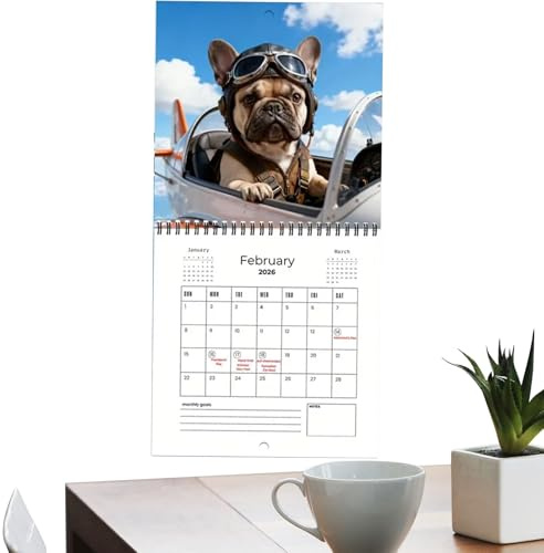 Erconsso Wandkalender 2026, dickes Papier, monatlich und wöchentlich, französische Bulldogge, 12-Monatskalender, für Agenda, akademischer Zeitplan, Zuhause, Büro, Schule, Familie, Studenten, Lehrer