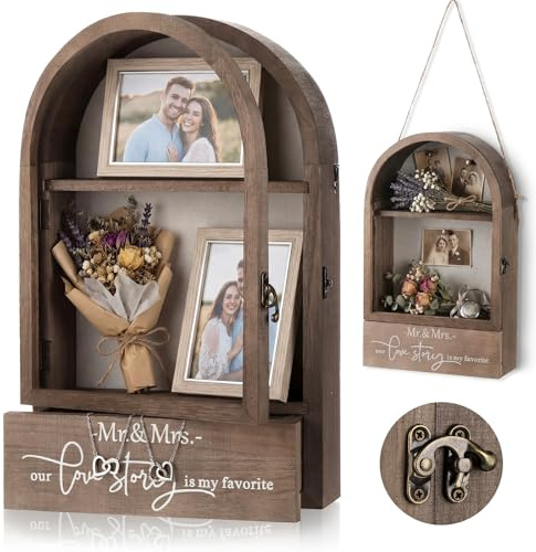 Bucherry 16 Inch Huge Wooden Shadow Box Frame with Panel Shelves, Large