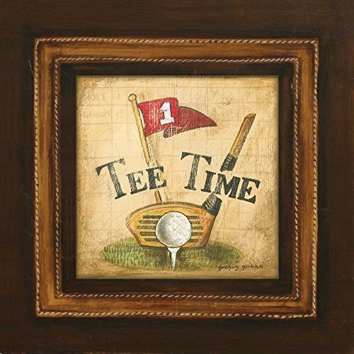 Feeling at home CANVAS-FRAMED-with-AMERICAN-BOX Golf Tee Time Gorham Gregory - Games & Sports square Art print golf flag brown man manly male d en tan sports boy Floating fram 15_X_15_in