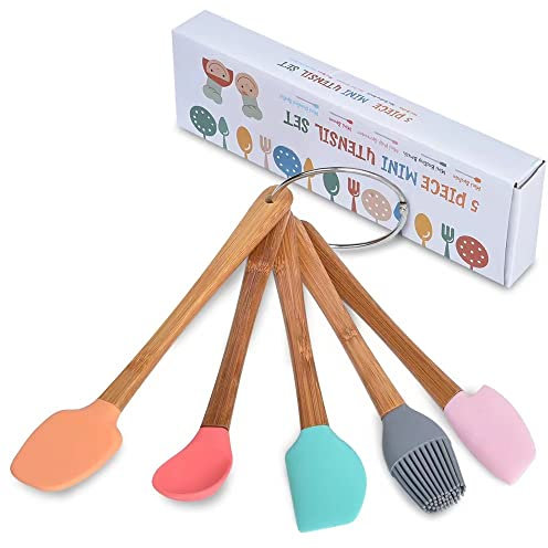 5 Piece Silicone Spatula,Rubber Spatula Wooden Handle,Heat Resistant Silicone Spatula Set,Kitchen Utensils Non-Stick For Baking,Cooking And Mixing