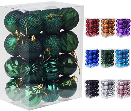 Dohance - Set di palline di Natale per albero di Natale, 60 mm, infrangibili, decorative da appendere, 24 pezzi (verde scuro)