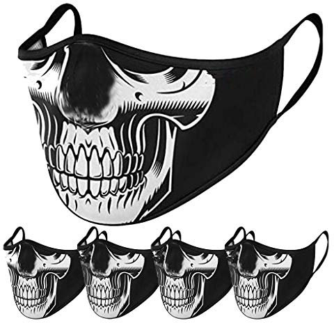 Lulupi 5 Stück Mundschutz Multifunktionstuch 3D Motorrad Winddicht Maske Halloween Waschbar Atmungsaktiv Stoffmaske Baumwolle Mund-Nasen Bedeckung Totenkopf Blumen Halstuch Schals für Herren Damen