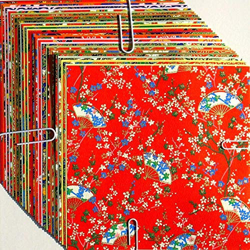 Origami - Assortiment de Papier Washi à Motifs Japonais Traditionnels (Yuzen Washi) et de Papier Washi uni (Mingei Washi) - Motifs et Couleurs Assortis - 40 feuilles au total - 15cm x 15cm