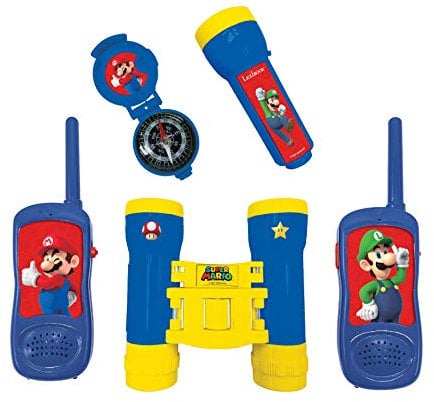 Lexibook Brothers Nintendo Super Mario-Set d'aventurier Complet pour Enfant, Talkies-Walkies, Jumelles, Lampe-Torche, Boussole, Bleu/Jaune, RPTW12NI