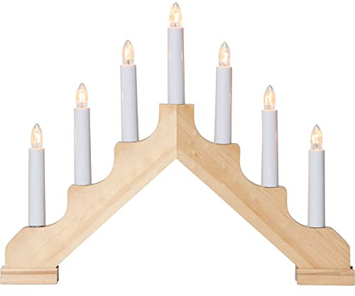 EGLO Lichterbogen Weihnachten mit 7 Glühbirnen, Fensterleuchter aus Holz in Natur, Schwibbogen mit Kabel, E10, warmweiß