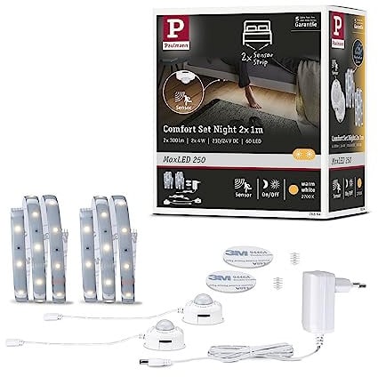 Paulmann 78894 LED Stripe MaxLED 250 Night Comfort Basisset 1m 2x300lm 60LEDs/m incl. 2x4 Watt Lichtband Silber Kunststoff 2700 K