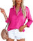 Minetom Femme Chemisiers en Satin à Col V Chic Tunique Casual Shirt Manches Longues Blouse Chemisier Bouton Décontracté pour Femmes Shirt Automne Hiver Bouton Tops A Rose M