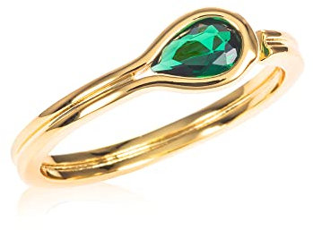 namana Zierlicher grüner Ring in Gold für Damen und Teenager-Mädchen, einfacher vergoldeter Ring für Frauen mit einem birnenförmigen einem grünen, verstellbare Goldringe für Frauen, Teens, Mädchen,