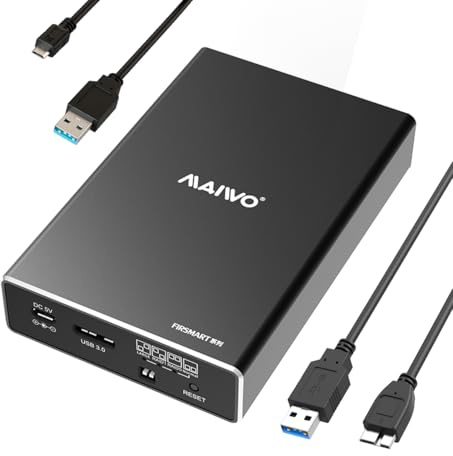 MAIWO Dual Bay 2.5 SATA RAID Enclosure, External Hard Drive Enclosure for 2.5 Inch SATA SSD HDD, RAID 0/1, USB 3.0 6Gbps with UASP, 16TB Capacity, Aluminum