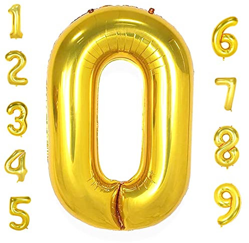 AULE Luftballon Zahl 0 Gold: XXL 101 cm Zahlen Folienballon Geburtstag Gold 0 Jahre 40 Zoll Helium Ballon Kinder Junge Mädchen Zahlenballon für Babyparty Jubiläum Deko
