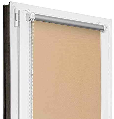 Estika Verdunklungsrollo Thermorollo ohne Bohren - 130 cm x 120 cm - Beige - 13 Stofffarben, Rollos für Fenster ohne Bohren, Klemmfix-Rollos für Innenfenster (130 cm Stoffbreite)