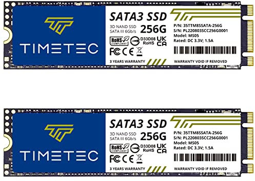 Timetec 256GBx2 (Paquete de 2) SSD 3D NAND TLC SATA III 6Gb/s M.2 2280 NGFF 128TBW Velocidad de Lectura hasta 550MB/s SLC Caché Aumento del Rendimiento Unidad de Estado sólido Interna