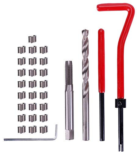 Treki 30PCS Kit d'inserts de réparation de Filetage M8 Outil d'insertion de Filetage Rapporté Métrique Foret Hélicoïdal HSS pour la Réparation Automatique Machines de Traitement