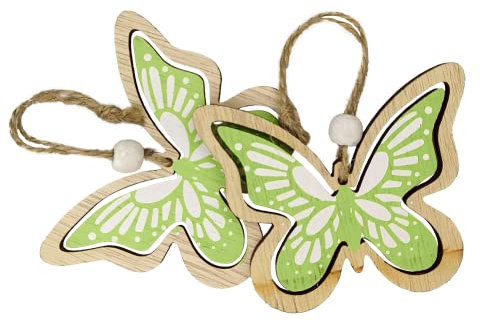 Netuno 2X Deko-Anhänger aus Holz Schmetterling Grün Oster-Deko Holz Figur Heimdekoration zum Aufhängen Holz-Ornament Vintage Hänge-Deko Mädchen-Zimmer Holz Haus-Deko Wand-Deko Ostern Frühling