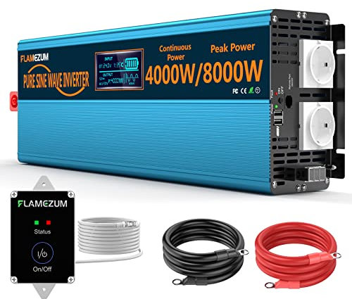 SUDOKEJI Convertisseur 24v 220v Pur Sinus 4000w Transformateur de Tension -avec Télécommande & 2 AC Prises Francaise de Courant & 3.4A Port USB -pour Voiture,Camping,Voyage