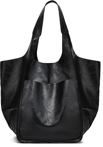 Wivmypog Damen Einkaufstasche, übergroße PU Leder Handtasche Schultertasche Umhängetasche für Damen, Reisetasche, Hobo-Geldbörse für Arbeit Einkaufen (Schwarz)