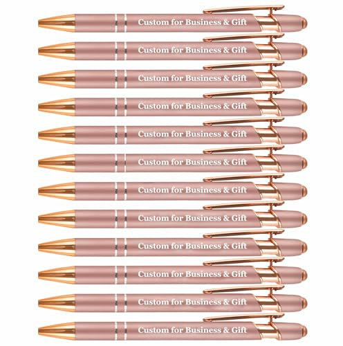 SHIBASHAN Up to 480 Pcs Personalised Pens in Bulk, Custom Metallic Printed Name Pens with Black Ink, Customised Pens Bulk with Stylus-Great Gift Ideas(Rose Gold Barrel)