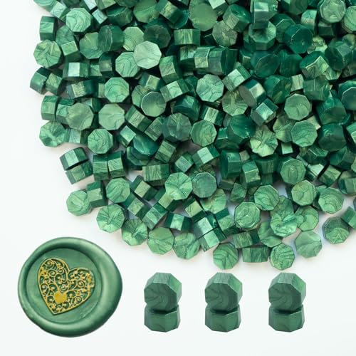 Wachs Siegel Perlen, Ioggtser 500 PCS Achteck Siegelwachsperlen für Wachssiegelstempel, Siegelperlen zur Herstellung von Wachssiegeln für Hochzeits- und Partyeinladungen (Pine Green)