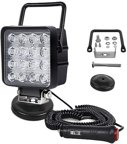 Willpower 1Pcs feux de travail aimanté 4 pouces 10cm 48W phare de travail led avec base magnétique, Flood portatif carré pour offroad voiture camions suv 4x4