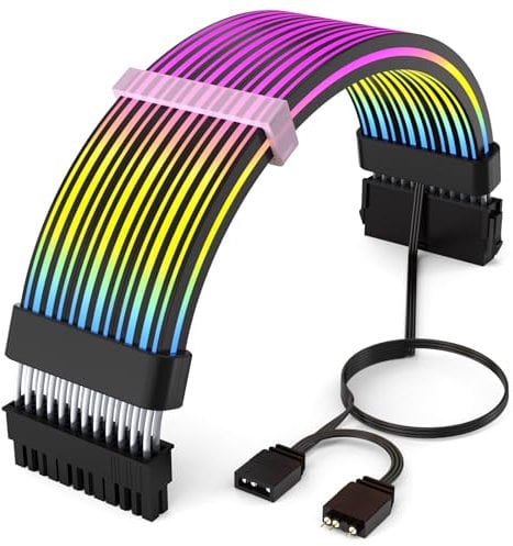 Sirlyr 24 Pin RGB Kabel,RGB PSU Kabel Verlängerungen - 5V 3Pin Addressable ARGB Motherboard Netzteil passend für Schwarze PC Gehäuse Build Black Style
