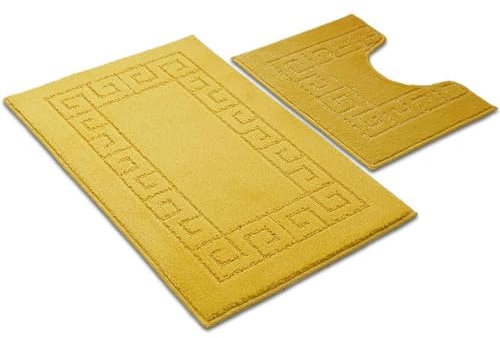 Paradise Products Bath Mat Set - New Greek Rug Style, 2-Piece Non-slip Bathroom Mats (Yellow)