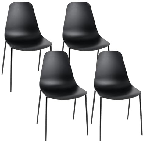 COSTWAY Esszimmerstühle 4er Set, Küchenstuhl Kunststoff mit Metallbeinen & Rückenlehnen, Schalenstuhl Wohnzimmerstühle Bistrostuhl für Esszimmer Küche(Schwarz)