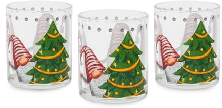 Excelsa Gnomo Friends Set 3 Bicchieri Natalizi, Vetro, Capacità 250 Ml.