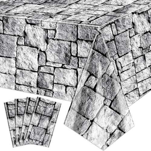 4Pcs Steinmauer-Tischdecken, Kopfsteinpflaster-Tischdecken, rechteckige Backstein-Tischdecke, Stein gedruckt Tischabdeckung, Steinmauer-Hintergrund für mittelalterliche Burg Ritter Halloween Party