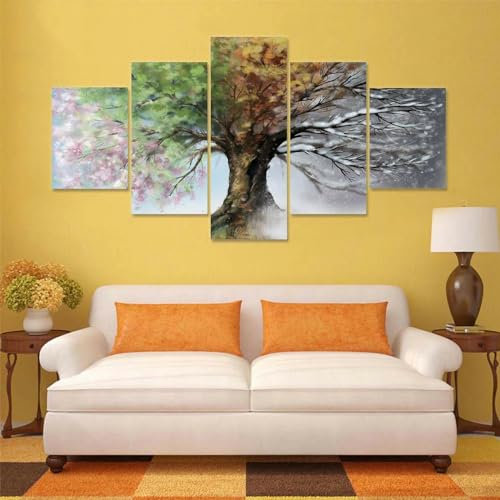 ZUROJ Wandbilder Mit Rahmen 5 Teiliges Leinwandbild Vier Jahreszeiten Baum 5 Platten Poster Wandbild Kunstdrucke Büro Küche Schlafzimmer wandbilder Wohnzimmer