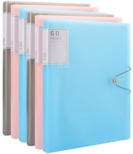 LOPYXBR Lot de 6 porte-documents avec pochettes transparentes, 60 pochettes, porte-documents A4, 3 couleurs, pour l'école et le bureau