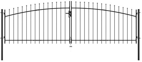 Keyroto Puerta doble de jardín exterior con puntas de lanza, cacello para vallas, puerta de metal, puerta de exterior con llaves, 400 x 200 cm
