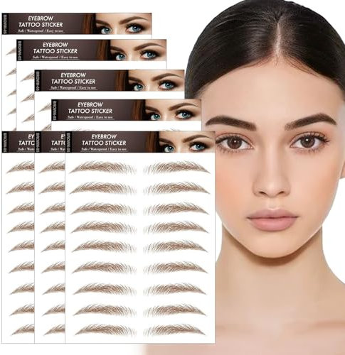 AWAVM 7 Blätter 4D Haarähnliche Wasserdichte Augenbrauen Tätowierungen Aufkleber Augenbrauen Transfer Aufkleber Pflege Formung Aufkleber im Bogenstil für Frauen, 77 Paare (Brown-05)
