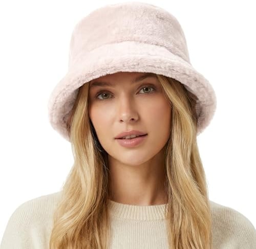 HIQIU Fischerhut Damen Winter Fuzzy Flauschig Pelzige Warme Bucket Hat