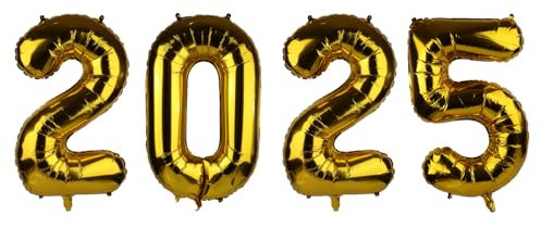 2025 Ballons, Aluminiumfolie Zahlenballons 101,6cm Aufblasbare Zahl Ballon zahlen für Silvester Deko 2025 Luftballon Neujahrsdekoration Abschlussfeier Geburtstag Jubiläum (Gold)